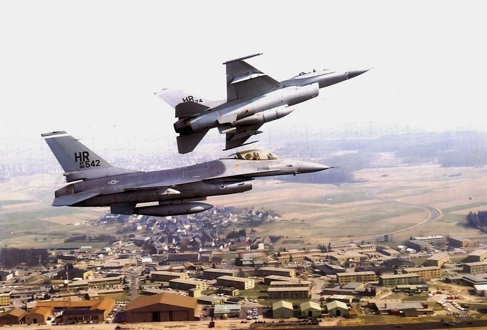 A pair of 10th TFS Vipers over the Hunsrück, tail code HR.