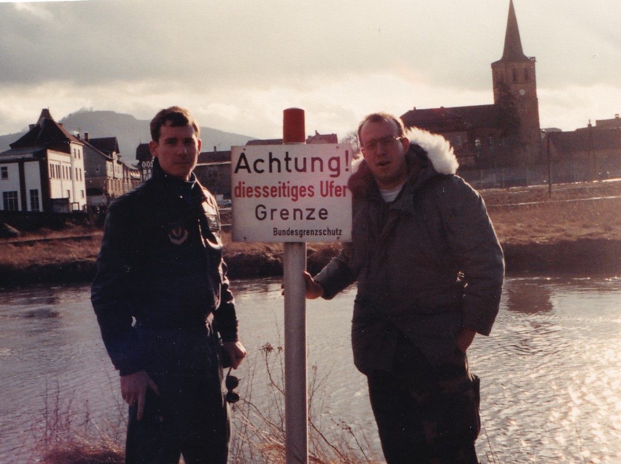 "Achtung! diesseitiges Ufer Grenze." JD and Mak on the western bank, looking east.