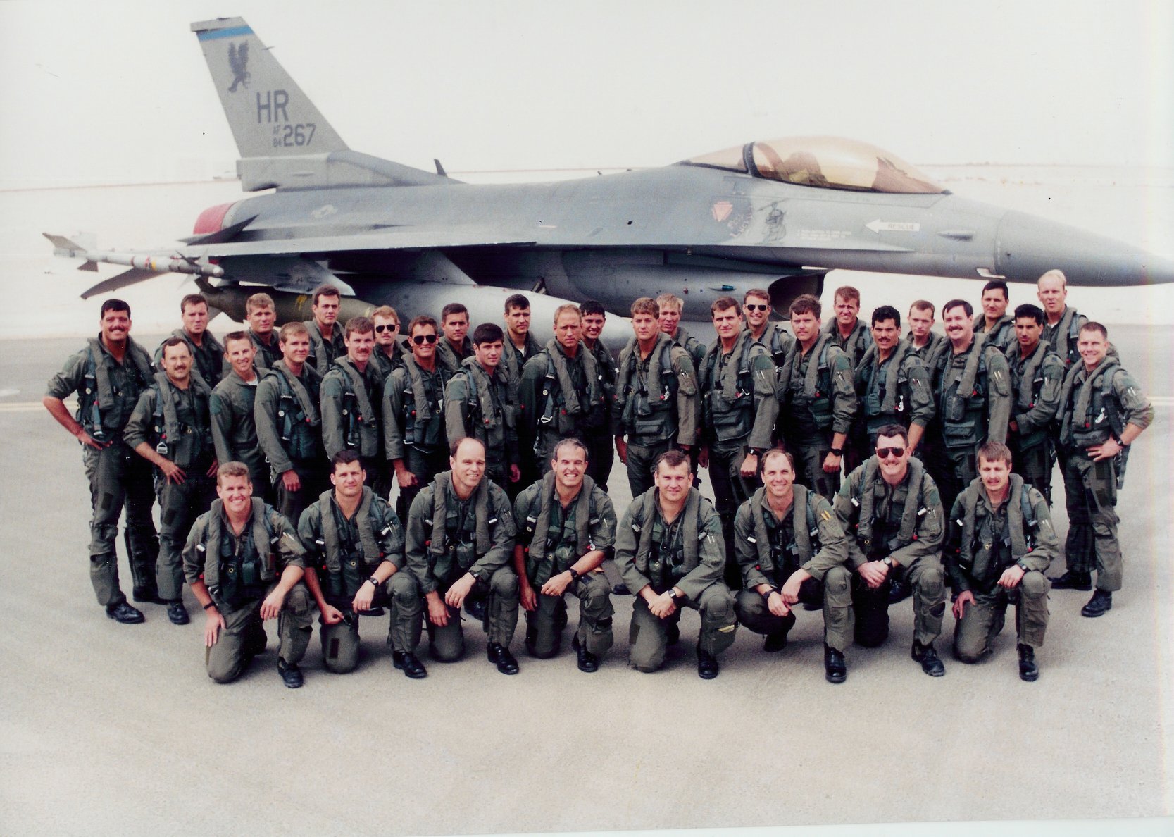 The 10th Tactical Fighter Squadron in front of HR-267 at Al Minhad, March 1991.
